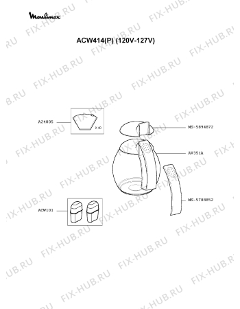 Взрыв-схема кофеварки (кофемашины) Moulinex ACW414(P) - Схема узла Q0000116.2Q2