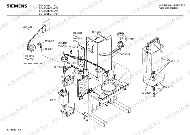 Схема №3 TKA4900 с изображением Часть корпуса для электрокофемашины Siemens 00095101