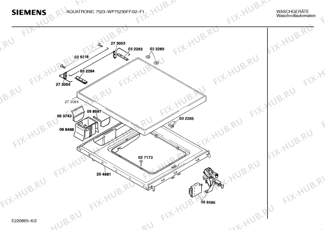 Взрыв-схема стиральной машины Siemens WP75230FF, AQUATRONIC 7523 - Схема узла 02