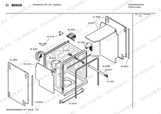 Взрыв-схема посудомоечной машины Bosch SHI6805UC - Схема узла 03
