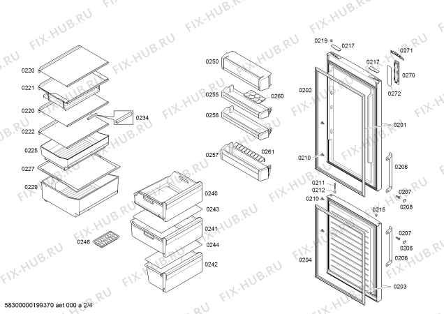 Схема №3 KGN39XI44 Bosch с изображением Дверь морозильной камеры для холодильной камеры Bosch 00713557