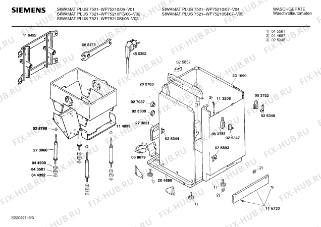 Схема №3 WP75210SI SIWAMAT PLUS 7521 с изображением Вкладыш в панель для стиральной машины Siemens 00285690