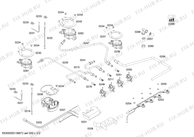 Схема №2 PCH616M90R Bosch с изображением Трубка горелки для плиты (духовки) Bosch 00674666
