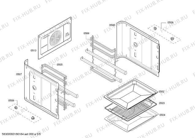 Взрыв-схема плиты (духовки) Bosch HBG43S350Q H.BO.NP.L2D.IN.GLASS.B3/.X.E0_C/// - Схема узла 05