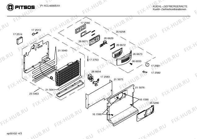 Взрыв-схема холодильника Pitsos P1KCL4000S - Схема узла 03