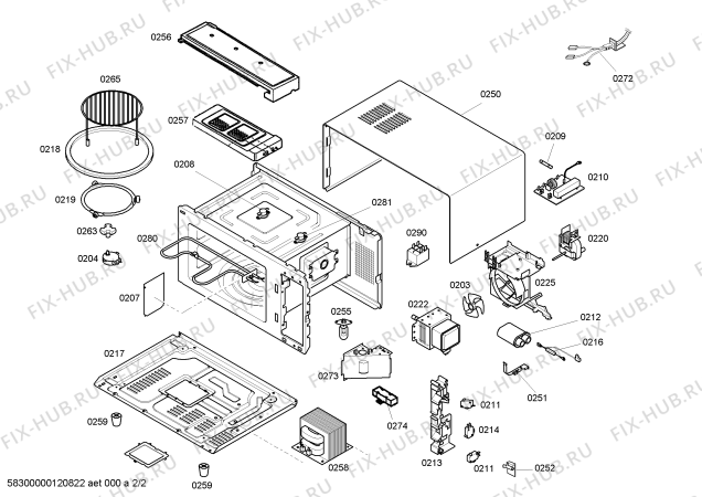 Схема №2 3WG2534N с изображением Шасси для микроволновой печи Bosch 00662855