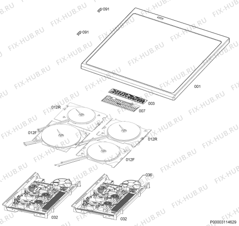 Взрыв-схема плиты (духовки) Electrolux EKI6675EIW - Схема узла Hob