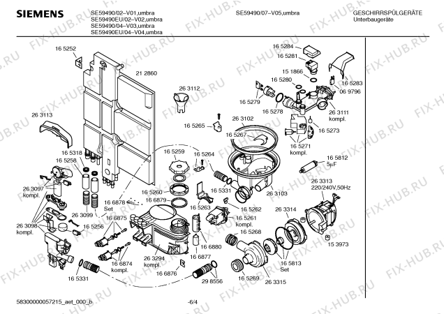 Взрыв-схема посудомоечной машины Siemens SE59490 - Схема узла 04