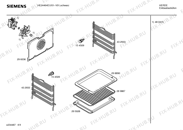Взрыв-схема плиты (духовки) Siemens HE24464EU - Схема узла 04