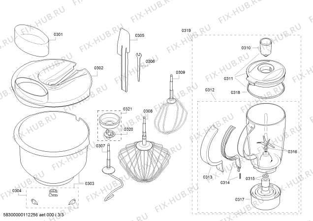 Взрыв-схема кухонного комбайна Bosch MUM8200 MUM8 professional - Схема узла 03