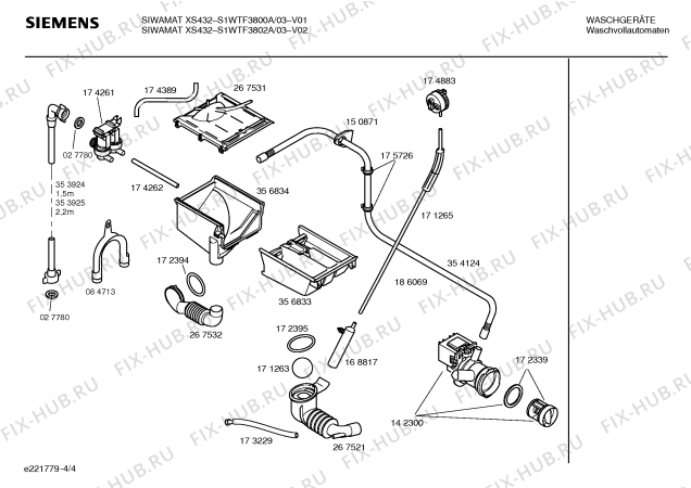 Схема №4 S1WTF3800A SIWAMAT XS432 с изображением Инструкция по установке и эксплуатации для стиралки Siemens 00525795