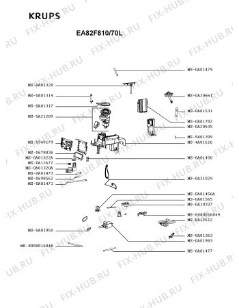 Взрыв-схема кофеварки (кофемашины) Krups EA82F810/70L - Схема узла XP005565.3P2