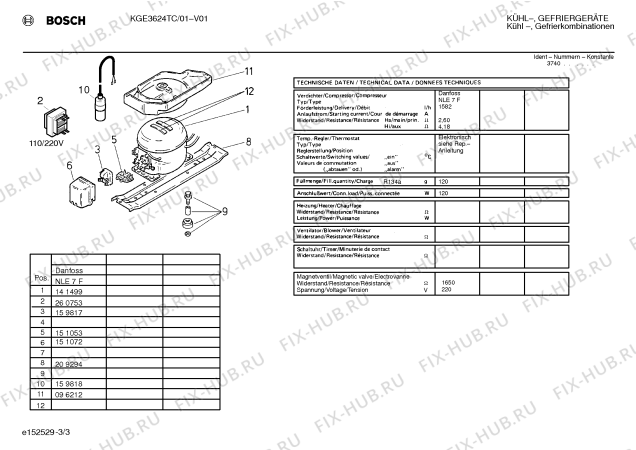 Схема №3 KGE3624TC с изображением Компрессор для холодильника Bosch 00141499