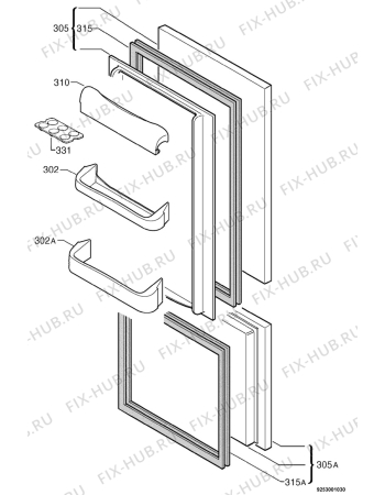 Взрыв-схема холодильника Castor CF25CS - Схема узла Door 003