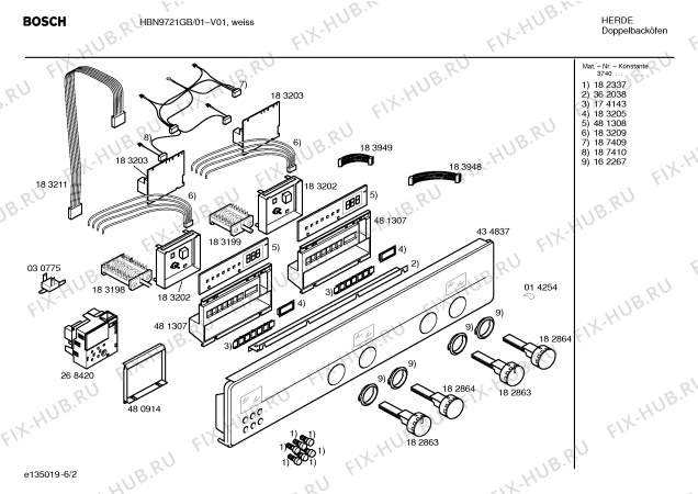Схема №5 HBN9721GB с изображением Панель управления для плиты (духовки) Bosch 00434837
