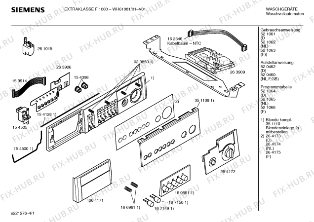 Схема №3 WH61081 EXTRAKLASSE F 1000 с изображением Таблица программ для стиральной машины Siemens 00521065
