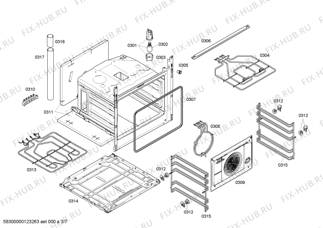 Взрыв-схема плиты (духовки) Bosch HLN423020R - Схема узла 03