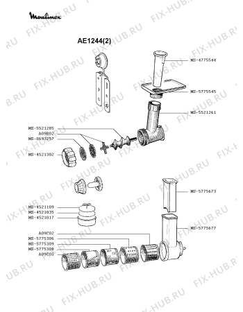 Взрыв-схема мясорубки Moulinex AE1244(2) - Схема узла 6P000983.4P2