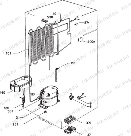 Взрыв-схема холодильника Zanussi DF65/14 - Схема узла Refrigerator cooling system