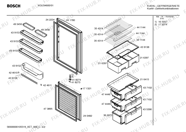 Взрыв-схема холодильника Bosch KGU34600 - Схема узла 02