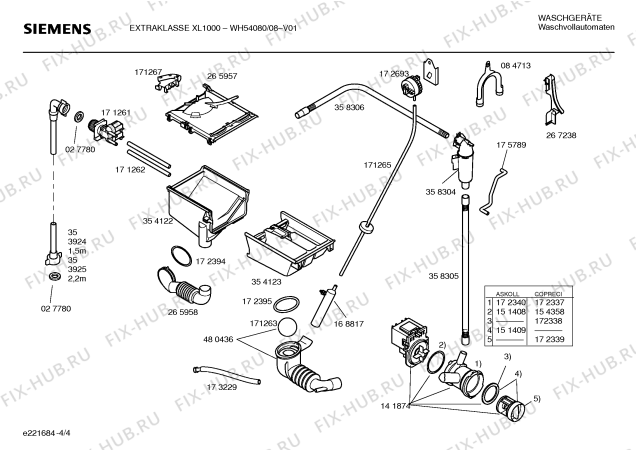 Схема №2 WH54080 EXTRAKLASSE XL 1000 с изображением Инструкция по установке и эксплуатации для стиральной машины Siemens 00526011
