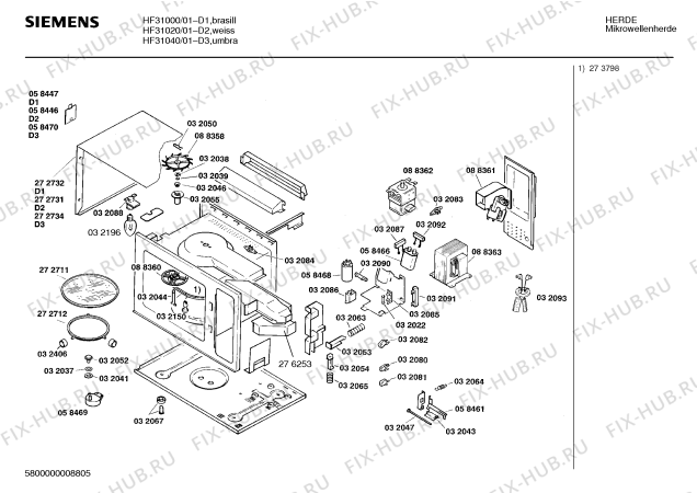 Взрыв-схема микроволновой печи Siemens HF31020 - Схема узла 03