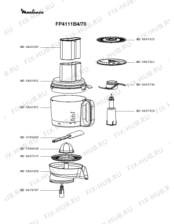 Взрыв-схема кухонного комбайна Moulinex FP4111B4/70 - Схема узла 3P003114.3P2