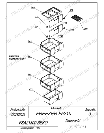Взрыв-схема холодильника Beko FSA21300 (7502920028) - EXPLODED VIEW SHELVES FSA21300 BEKO