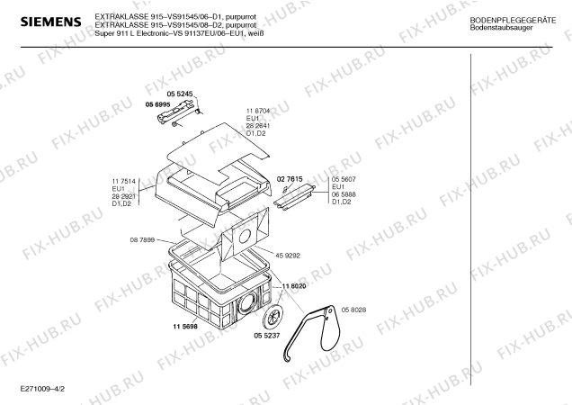 Схема №2 VS91137EU SUPER 911 L с изображением Крышка для электропылесоса Siemens 00282641