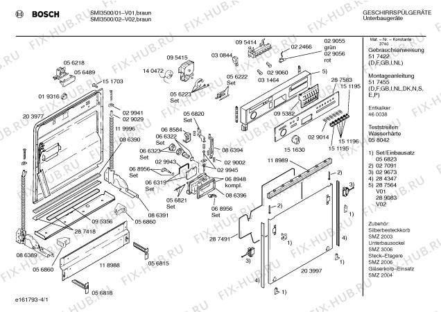 Схема №2 SMI3500 с изображением Панель для посудомойки Bosch 00287583