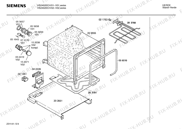 Взрыв-схема плиты (духовки) Siemens HS24020CH - Схема узла 04