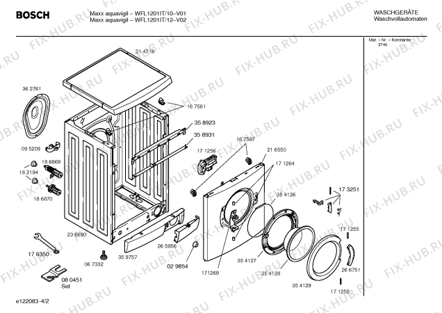 Взрыв-схема стиральной машины Bosch WFL1201IT WFL1201 Aquavigil - Схема узла 02