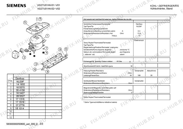 Взрыв-схема холодильника Siemens KS27U01HK - Схема узла 03