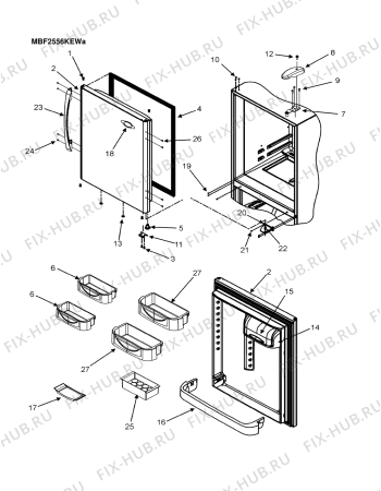 Схема №1 MBF2556KEW с изображением Винтик для холодильной камеры Whirlpool 482000095171