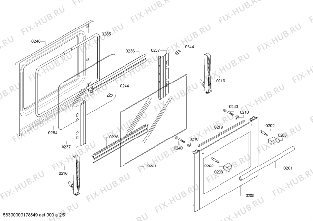 Схема №4 HBA63B222F H.BO.PY.L3D.IN.GLASS.B2a.B.E3_C/// с изображением Внутренняя дверь для духового шкафа Bosch 00771341