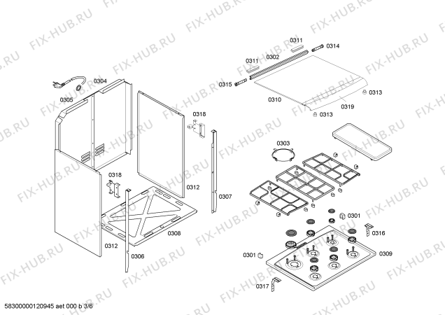 Взрыв-схема плиты (духовки) Bosch HSK66I83E9 P4 76 PS INOX GE 127V (CKD) - Схема узла 03