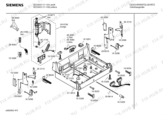 Взрыв-схема посудомоечной машины Siemens SE53431 - Схема узла 05