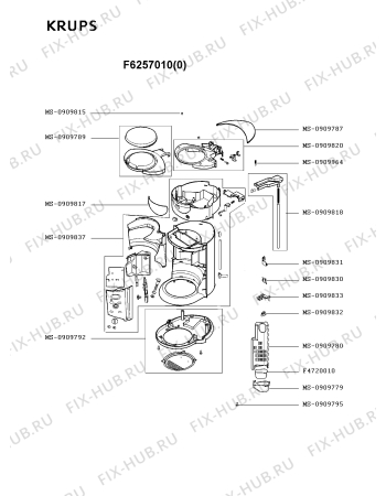 Взрыв-схема кофеварки (кофемашины) Krups F6257010(0) - Схема узла 3P001839.9P2