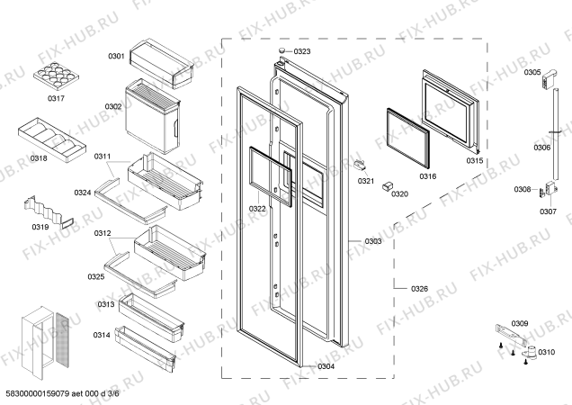 Схема №6 KAD63A70AU с изображением Дверь для холодильной камеры Bosch 00710422