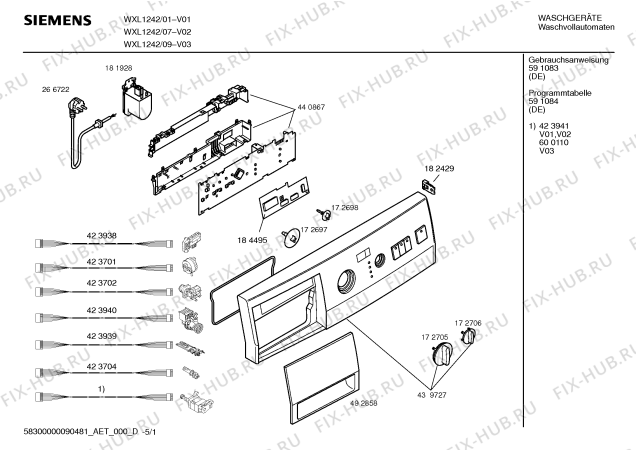 Схема №5 WXL1242 SIWAMAT XL1242 с изображением Панель управления для стиральной машины Siemens 00439727