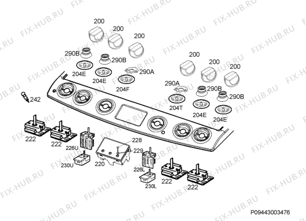 Взрыв-схема плиты (духовки) Zanussi ZCV46200XA - Схема узла Command panel 037