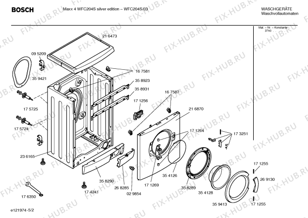 Схема №4 WFC204S Maxx4 WFC204S silver edition с изображением Задняя часть корпуса для стиралки Bosch 00359421