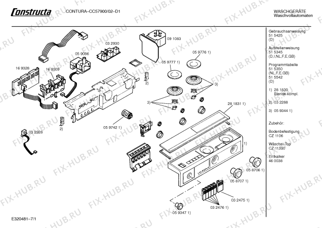 Схема №4 CC57900 CONTURA с изображением Панель для стиралки Bosch 00281830