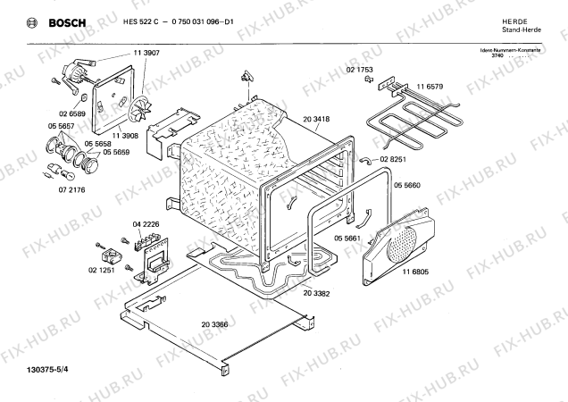 Взрыв-схема плиты (духовки) Bosch 0750031096 HES522C - Схема узла 04