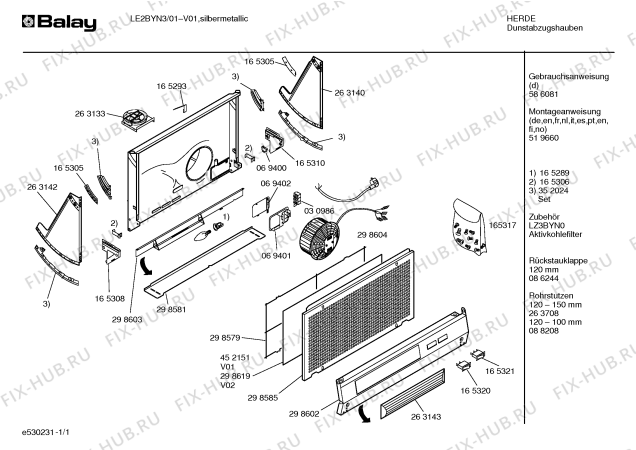 Схема №1 LE2BYN3 с изображением Инструкция по эксплуатации для вытяжки Bosch 00586081