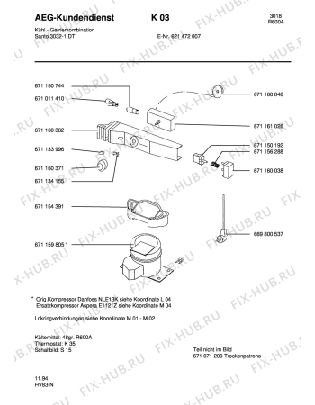 Взрыв-схема холодильника Aeg S3032-1DT - Схема узла Refrigerator cooling system