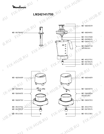 Взрыв-схема блендера (миксера) Moulinex LM242141/700 - Схема узла 0P003142.8P2