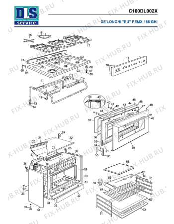 Схема №2 PEMX 166 GHI с изображением Обшивка для плиты (духовки) DELONGHI 35C1019SDL