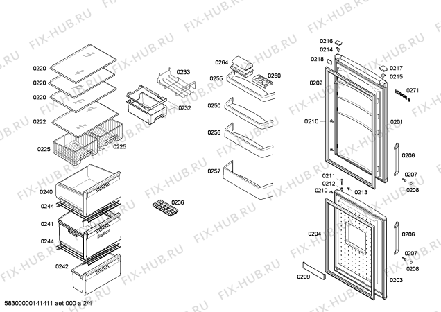 Схема №4 KGN36X74 с изображением Дверь для холодильника Bosch 00248434