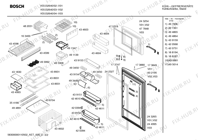 Схема №3 KSU32640 с изображением Дверь для холодильной камеры Bosch 00243254